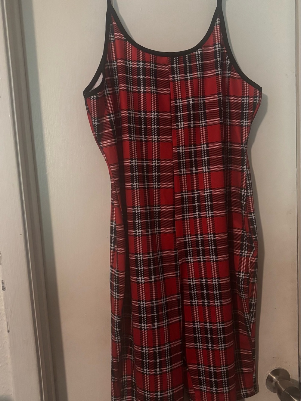 Red Plaid jumpsuit with Black Trim